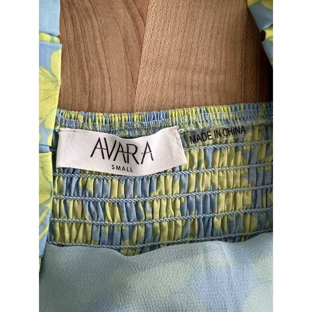 Avara Tiered Maxi Dress Pleated Straps Ruffles Smocked Boho Blue Floral S - Picture 7 of 12